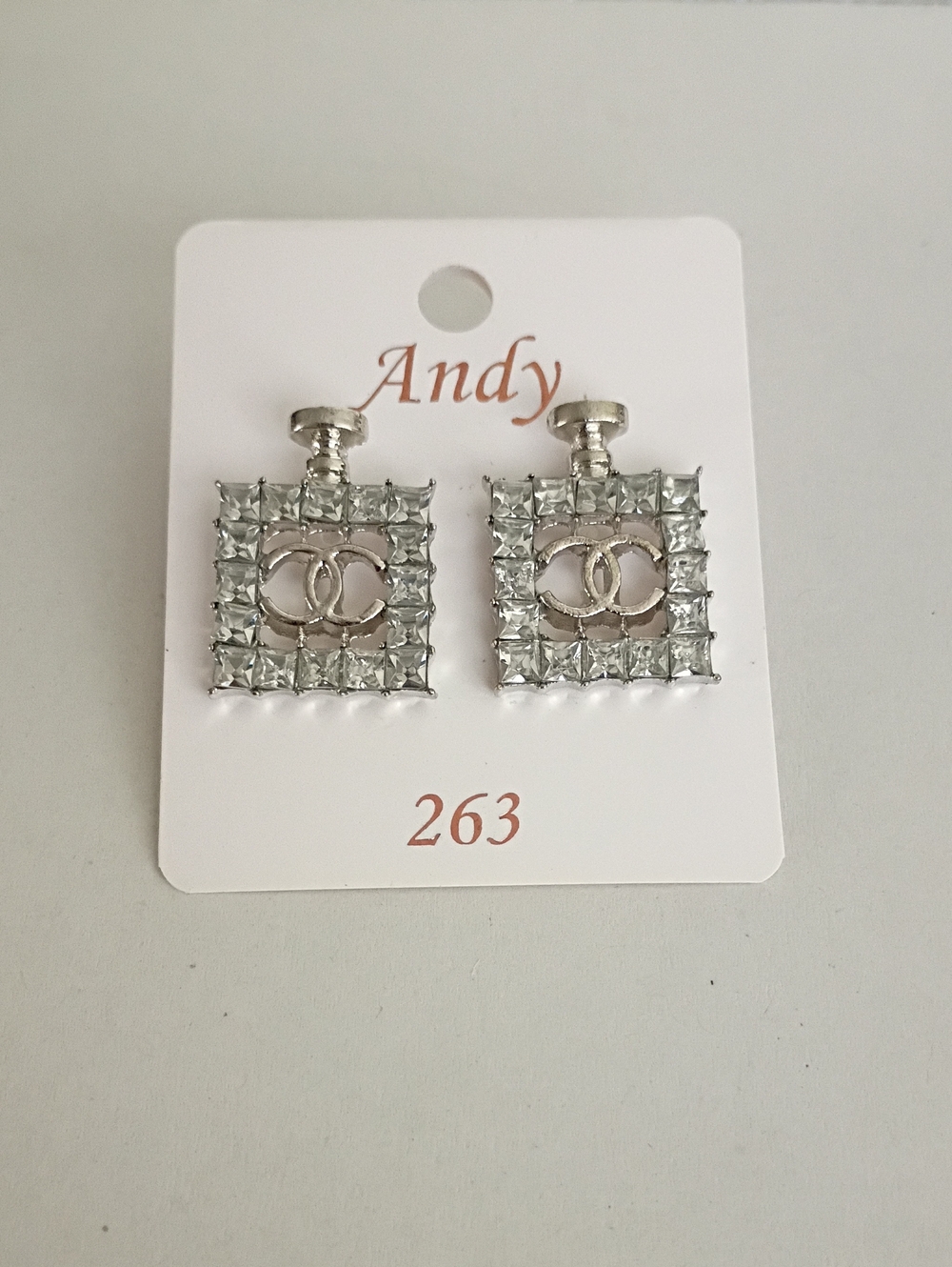 New Silver-Tone Square Crystal Stud Earrings - Gold and Clear